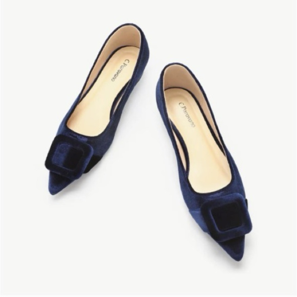 Velvet Square Buckle Flats